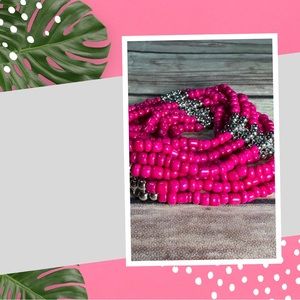 Pink/silver Beaded Stretch Bracelet